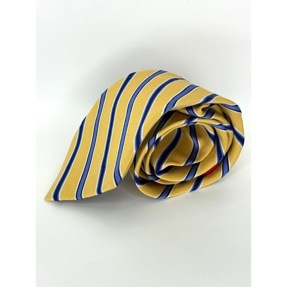 Chaps Yellow Blue Striped Silk Necktie Classic Prep School Uniform Style 60